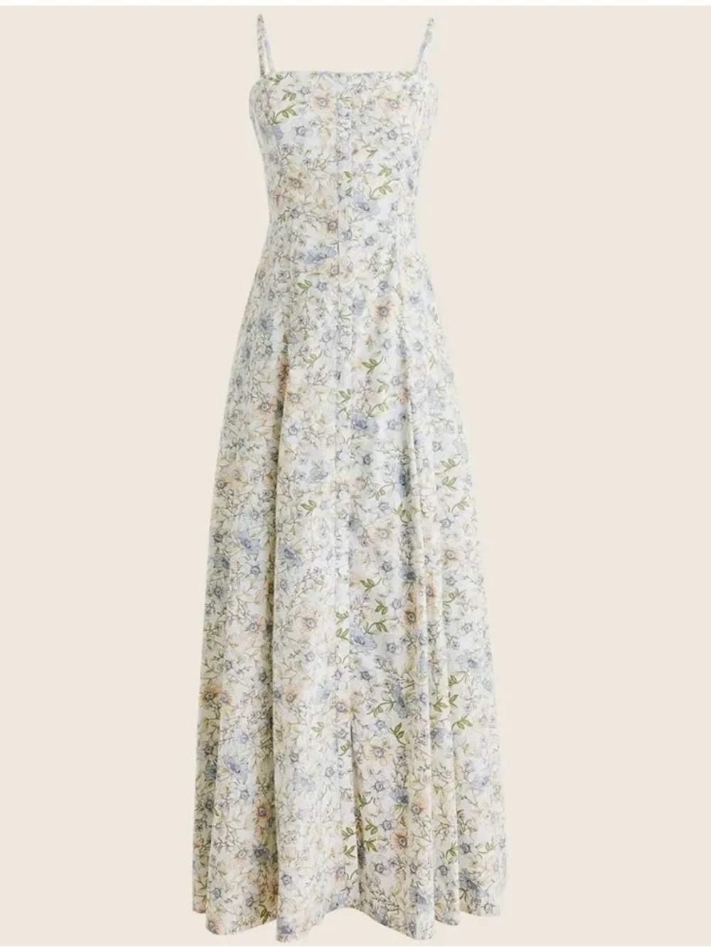 J. Crew White Floral Spaghetti-Strap Buttom down cotton Maxi Dress - Picture 2 of 8